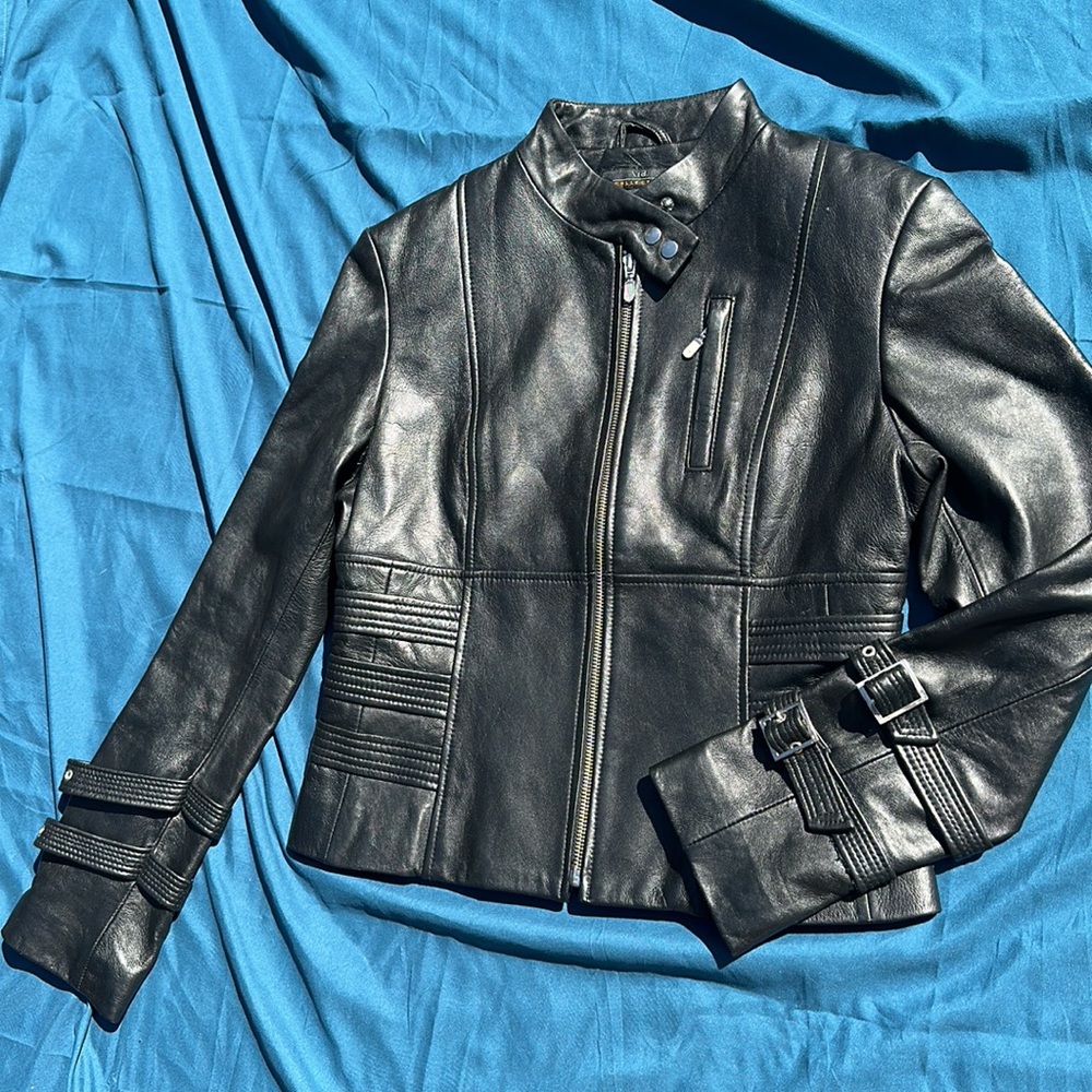 ID Collection Black Leather Motorcycle Jacket Size 8